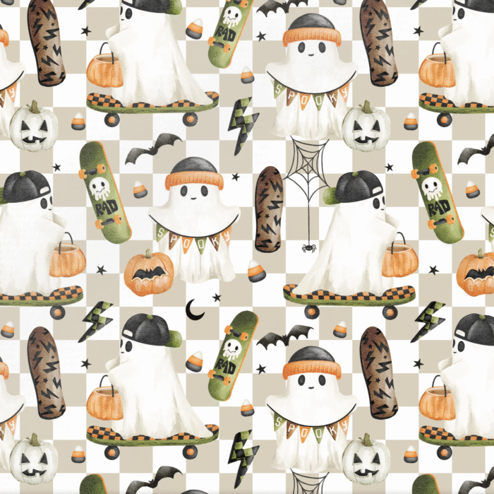 Tissu Imprimé Halloween Skate Damier, 10 tissus au choix