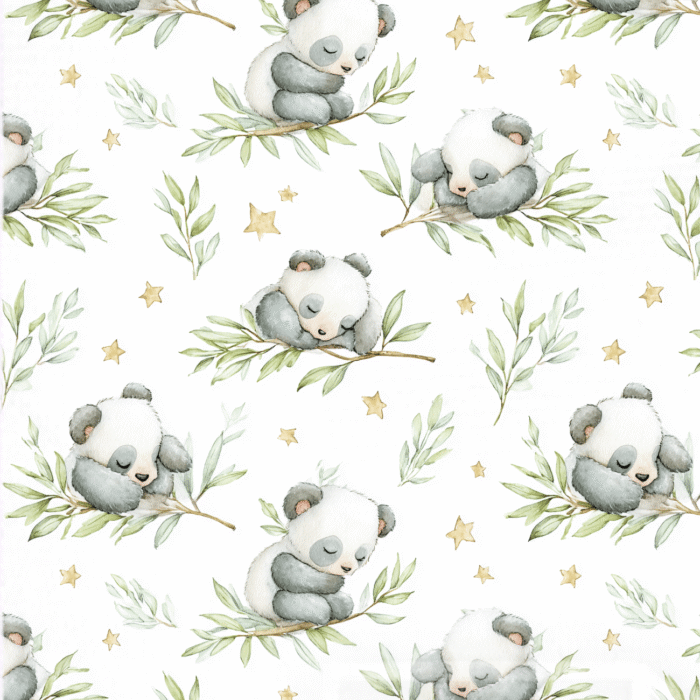 Tissu Imprimé Panda Feuilles Etoiles, 11 tissus au choix