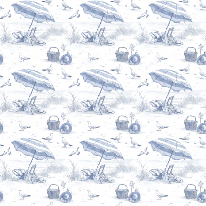 Tissu Inspiration Toile de Jouy A la Plage Blanc, 11 tissus au choix