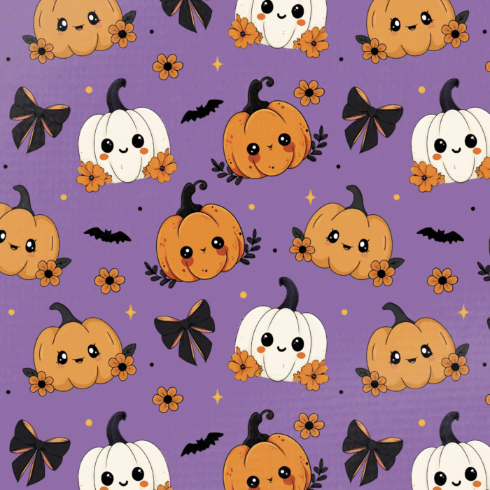 Tissu Imprimé Halloween Citrouille Fleurs Violet, 10 tissus au choix