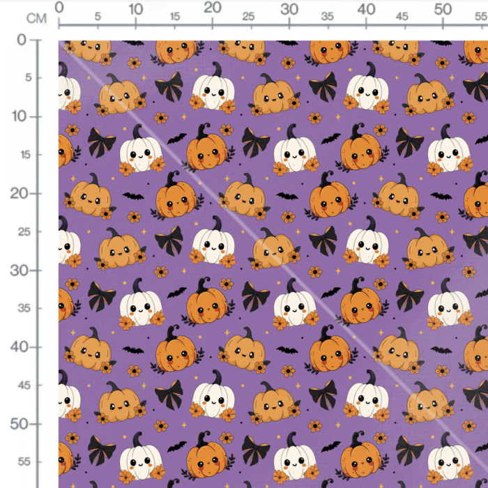 Tissu Imprimé Halloween Citrouille Fleurs Violet, 10 tissus au choix – Image 2