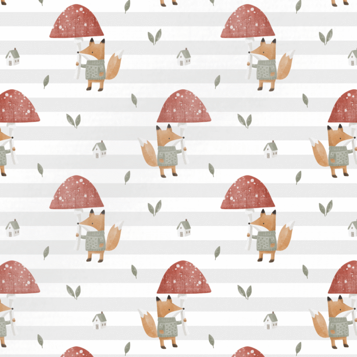 Tissu Imprimé Renard Champignons Rayures, 10 tissus au choix