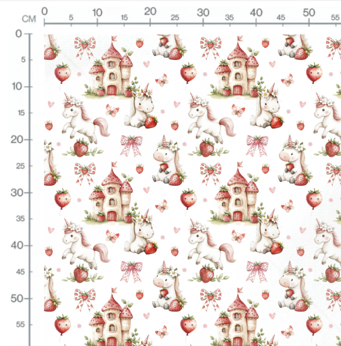 Tissu Imprimé Licorne Fraises Blanc, 11 tissus au choix – Image 2