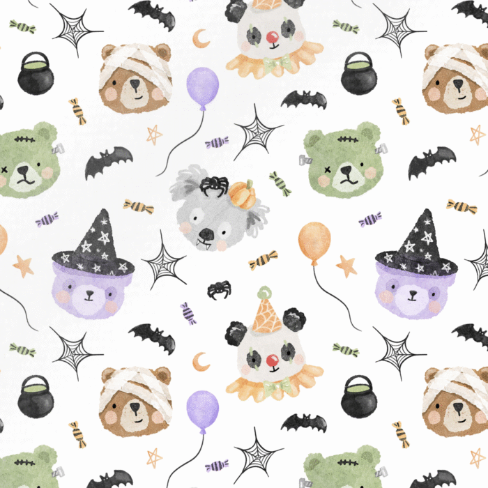 Tissu Imprimé Halloween Ourson Amis, 10 tissus au choix
