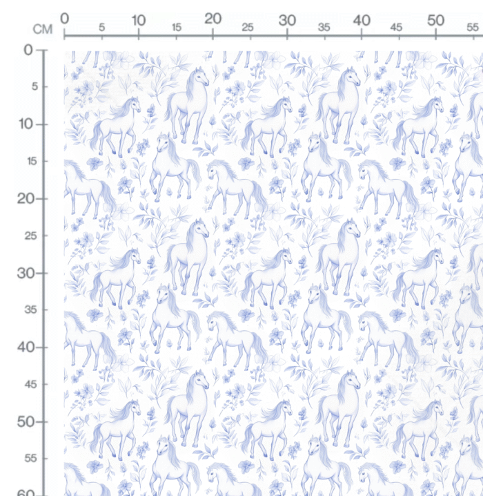 Tissu Inspiration Toile de Jouy Chevaux Bleu, 11 tissus au choix – Image 2
