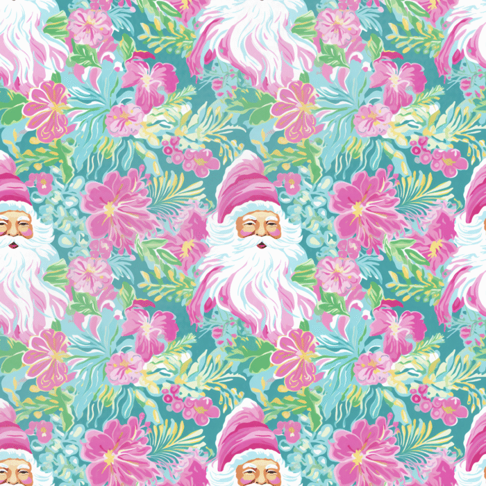 Tissu Imprimé Père Noel Fleurs Rose Vert, 11 tissus au choix