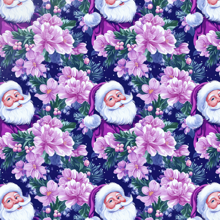 Tissu Imprimé Père Noel Fleurs Violet, 11 tissus au choix