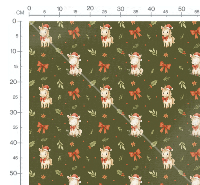 Tissu Imprimé Licorne Noel Houx Vert, 11 tissus au choix – Image 2