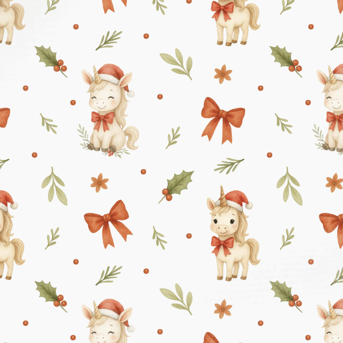 Tissu Imprimé Licorne Noel Houx Blanc, 11 tissus au choix