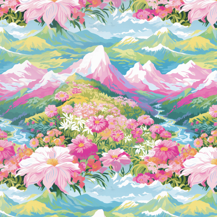 Tissu Imprimé Fleurs et Montagnes Couleurs, 11 tissus au choix