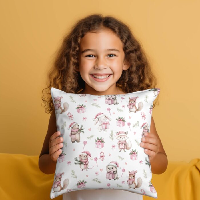 Tissu Imprimé Noel Animaux Foret Rose, 10 tissus au choix – Image 3