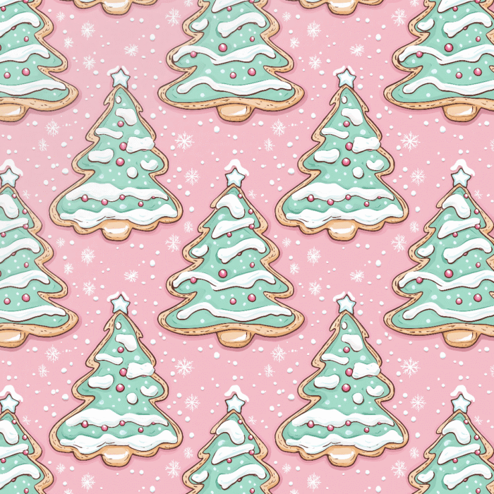 Tissu Imprimé Biscuits de Noel Sapin Rose, 11 tissus au choix