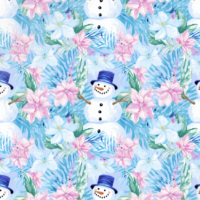 Tissu Imprimé Noel Bonhomme Fleurs Bleues, 11 tissus au choix