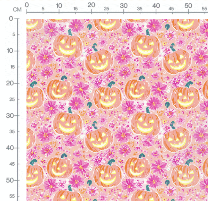 Tissu Imprimé Citrouille Halloween Fleuri, 10 tissus au choix – Image 2