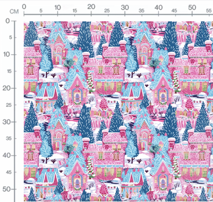 Tissu Imprimé Village de Noel Rose Bleu, 11 tissus au choix – Image 2