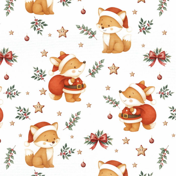 Tissu Imprimé Noel Animaux Renard Mignon, 10 tissus au choix