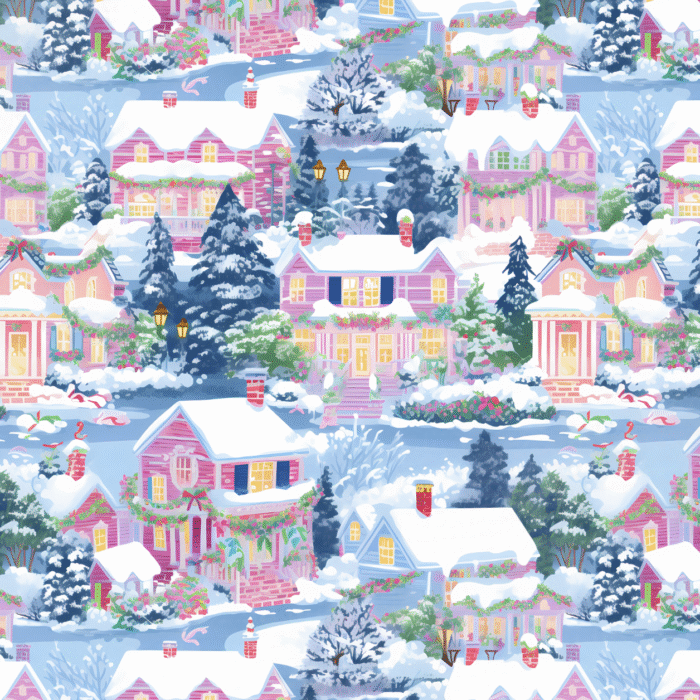 Tissu Imprimé Noel Village Pastel, 11 tissus au choix