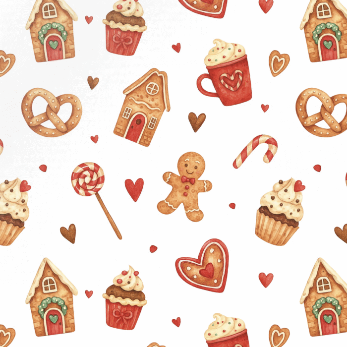 Tissu Imprimé Noel Gourmandises Coeurs, 10 tissus au choix