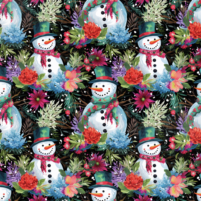 Tissu Imprimé Noel Bonhomme de Neige Fleurs, 11 tissus au choix