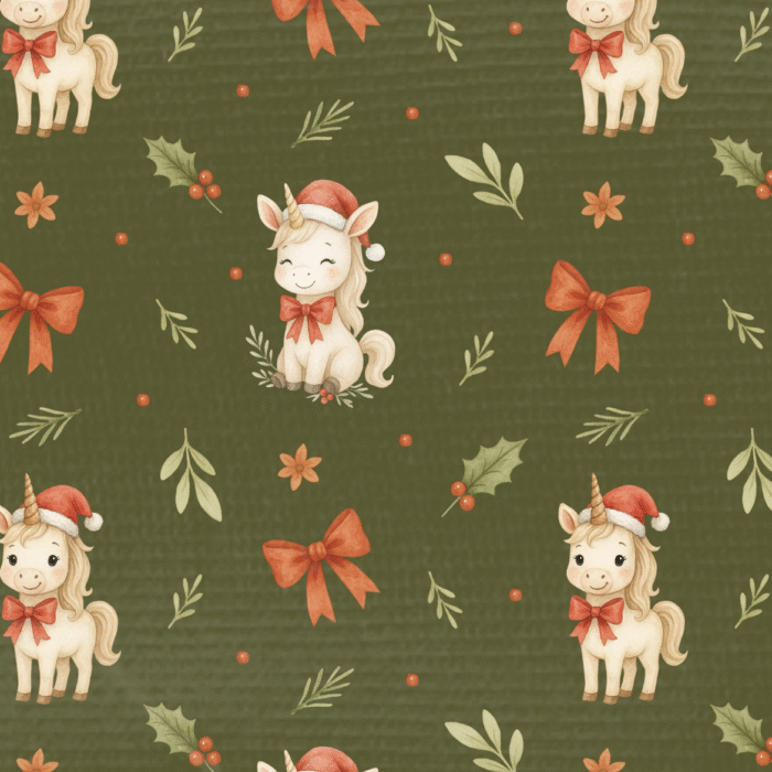 Tissu Imprimé Licorne Noel Houx Vert, 11 tissus au choix