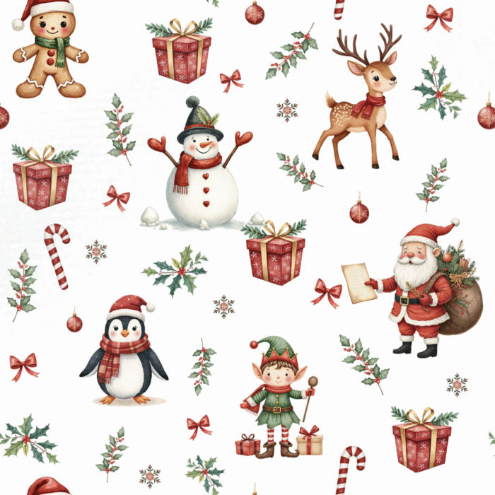 Tissu Imprimé Noel Animaux et Lutin, 10 tissus au choix