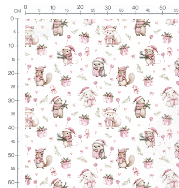 Tissu Imprimé Noel Animaux Foret Rose, 10 tissus au choix – Image 2