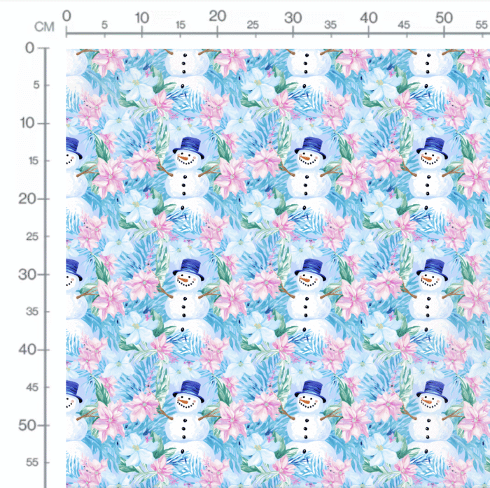 Tissu Imprimé Noel Bonhomme Fleurs Bleues, 11 tissus au choix – Image 2