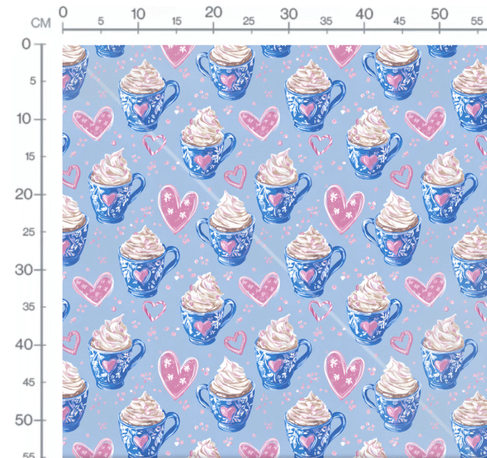 Tissu Imprimé Chocolat Chaud Coeur Bleu, 10 tissus au choix – Image 2