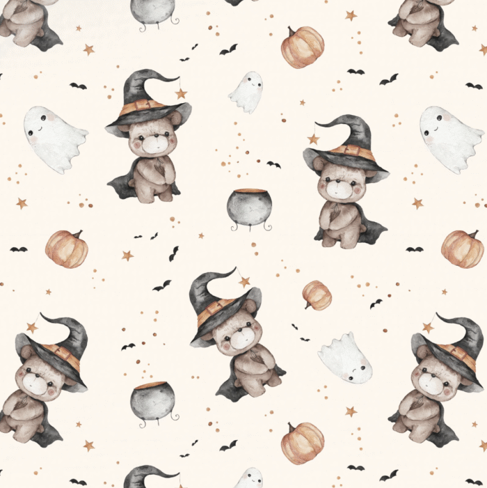 Tissu Imprimé Ourson Adorable Halloween Crème, 10 tissus au choix