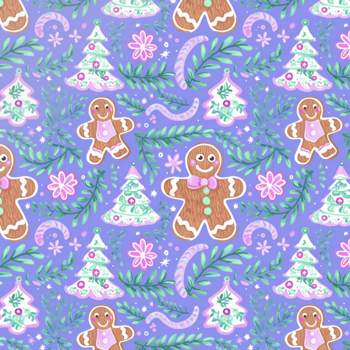 Tissu Imprimé Noel Pain d'Epices Violet, 11 tissus au choix