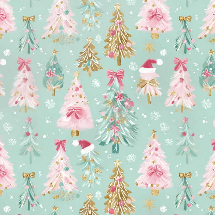 Tissu Imprimé Arbres de Noel Menthe, 11 tissus au choix