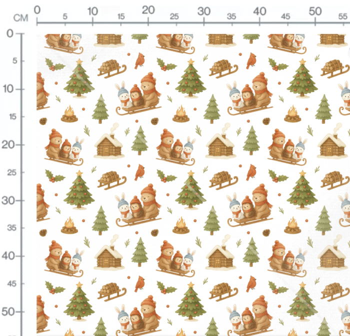 Tissu Imprimé Noel Animaux Vintage Luge, 10 tissus au choix – Image 2