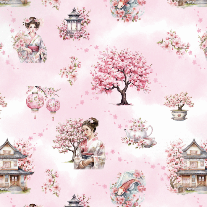 Tissu Imprimé Japon Cerisier Rose, 10 tissus au choix