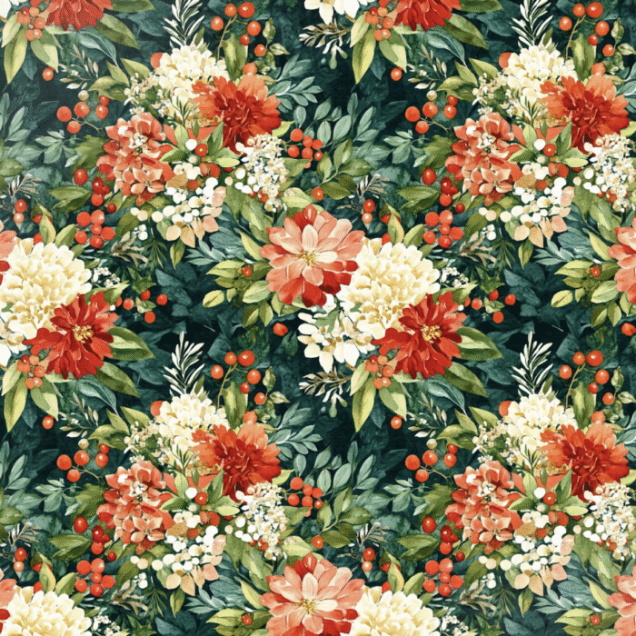 Tissu Imprimé Noel Fleuri Noemie, 10 tissus au choix
