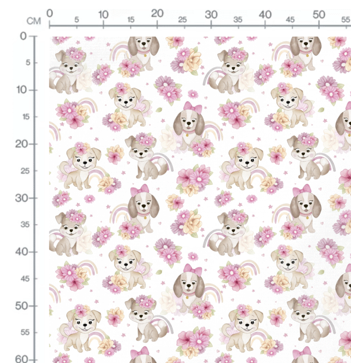 Tissu Imprimé Arc-en-ciel Fleurs Roses Chien, 10 tissus au choix – Image 2