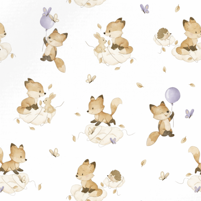 Tissu Imprimé Renard Hérisson Ballon Blanc, 10 tissus au choix