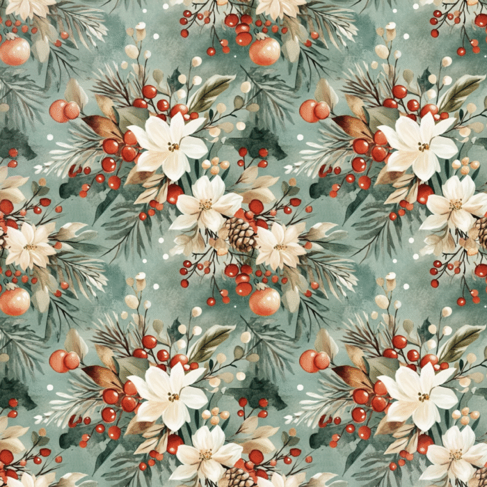 Tissu Imprimé Noel Fleuri Emma, 10 tissus au choix