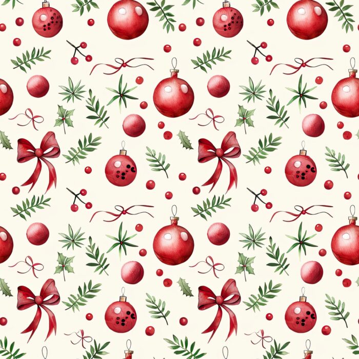 Tissu Imprimé Brindilles Boules de Noel, 11 tissus au choix