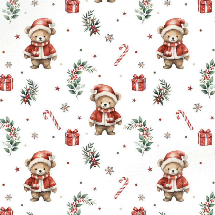 Tissu Imprimé Noel Adorable Ourson Blanc, 11 tissus au choix