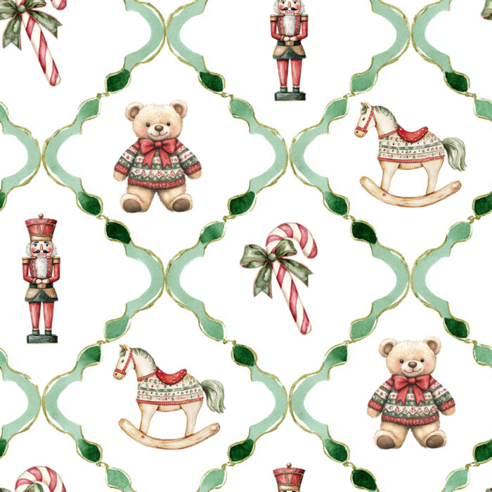 Tissu Imprimé Noel Poésie Jouets, 10 tissus au choix