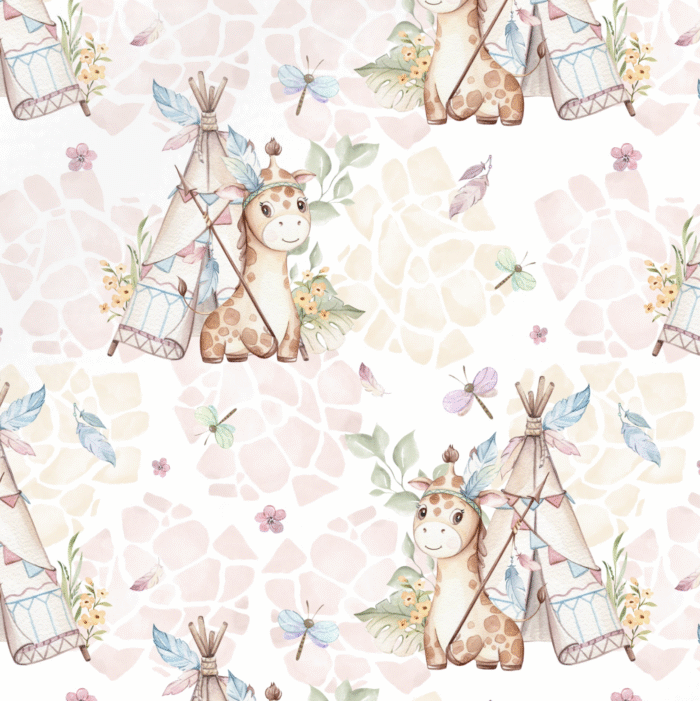 Tissu Imprimé Girafe Boho Couleurs, 10 tissus au choix