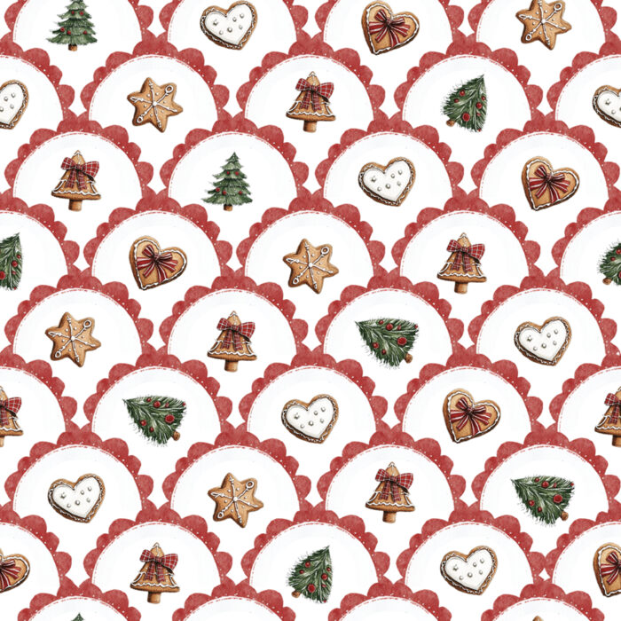 Tissu Imprimé Noel Poésie Gateaux, 10 tissus au choix