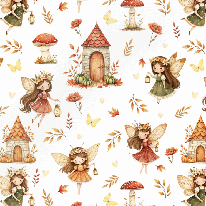 Tissu Imprimé Automne Fées de Foret, 11 tissus au choix