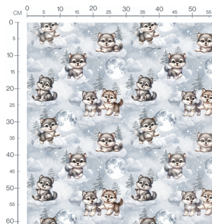 Tissu Imprimé Loup Mignon Lune Sapin, 10 tissus au choix – Image 2