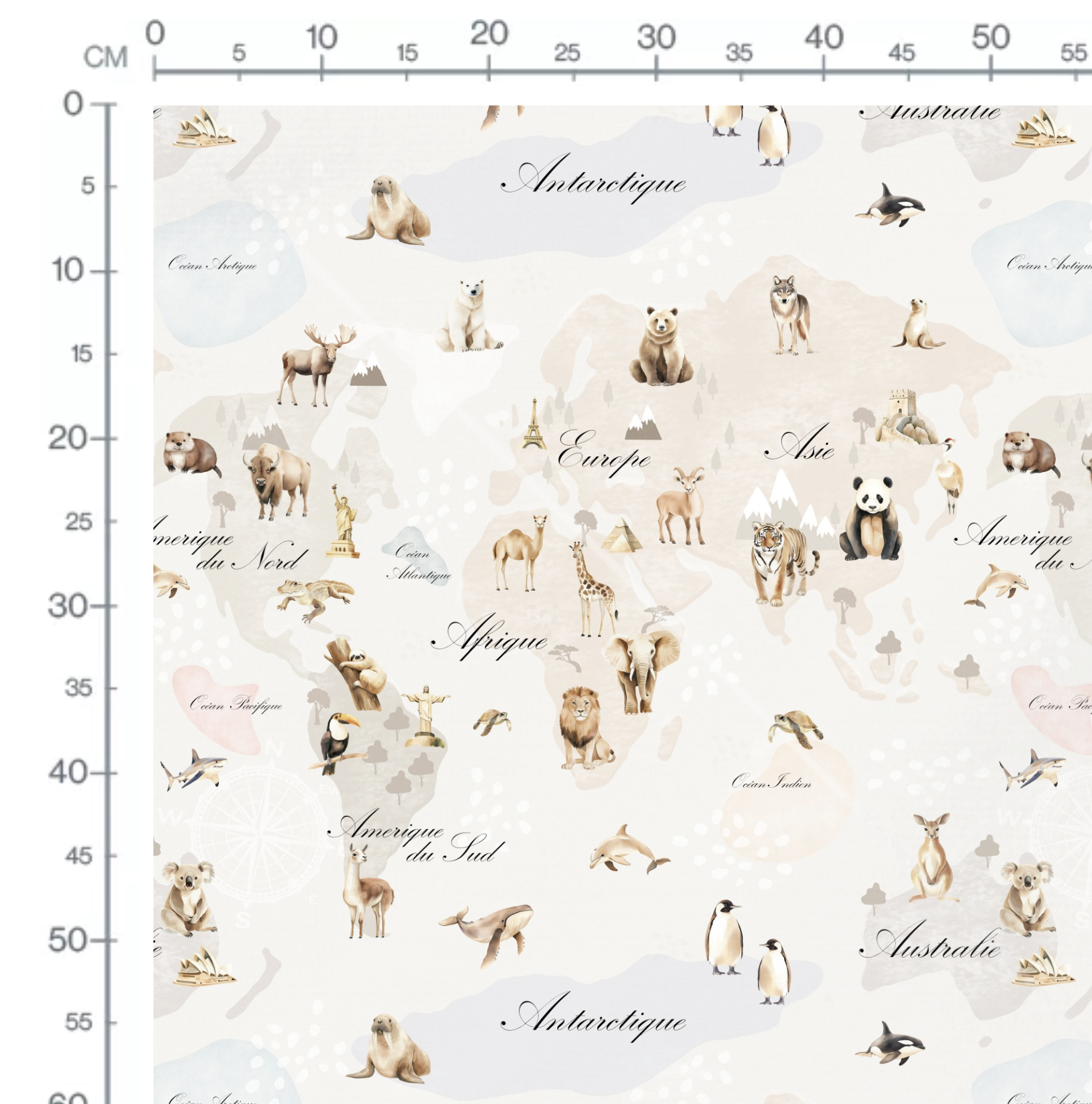 Tissu Imprimé Animaux Monde Pastel, 10 tissus au choix – Image 2