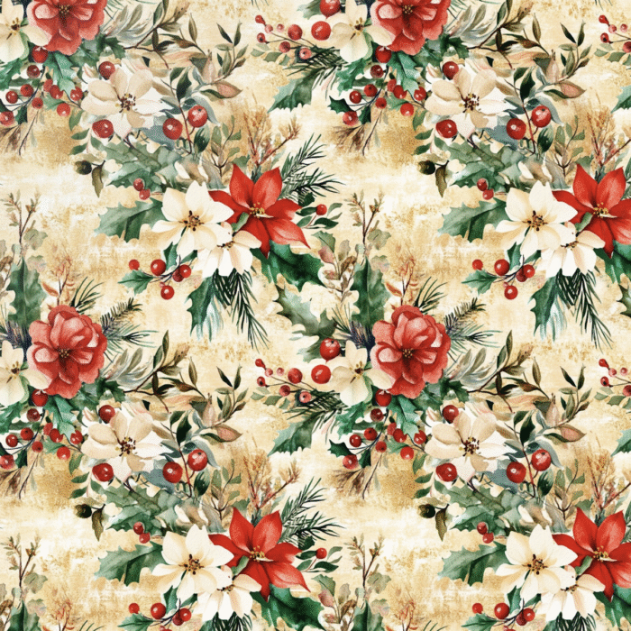 Tissu Imprimé Noel Fleuri Alice, 10 tissus au choix