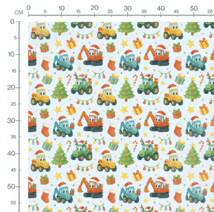Tissu Imprimé Noel Camion Tractopelle Bleu, 10 tissus au choix – Image 2