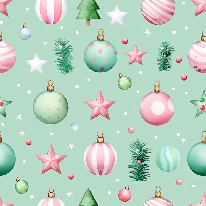 Tissu Imprimé Boules Noel Rose Menthe, 11 tissus au choix