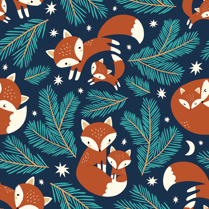 Tissu Imprimé Hiver Renard Orange Sapin, 11 tissus au choix