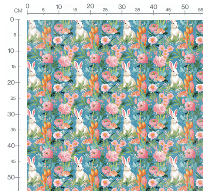 Tissu Imprimé Lapin Aquarelle Fleurs Bleu, 11 tissus au choix – Image 2